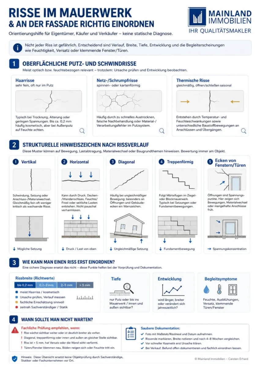 Infografik zu Rissen im Mauerwerk und an der Fassade mit Rissarten, Warnzeichen und Dokumentationstipps_ Mainland Immobilien Infografik-zu-Rissen-im-Mauerwerk-und-an-der-Fassade-mit-Rissarten-Warnzeichen-und-Dokumentationstipps_-Mainland-Immobilien