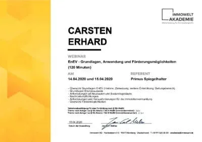 Seminar Grundlagen Energieeinsparrecht (EnEV), Carsten Erhard